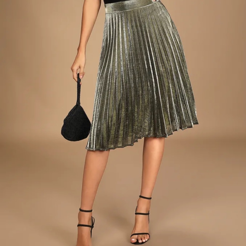 Lulus Star Shine Gold Pleated Midi Skirt